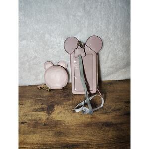 2 Pc Pink Mouse Ear Wallet Wristlet & Coin Purse Keychain Set